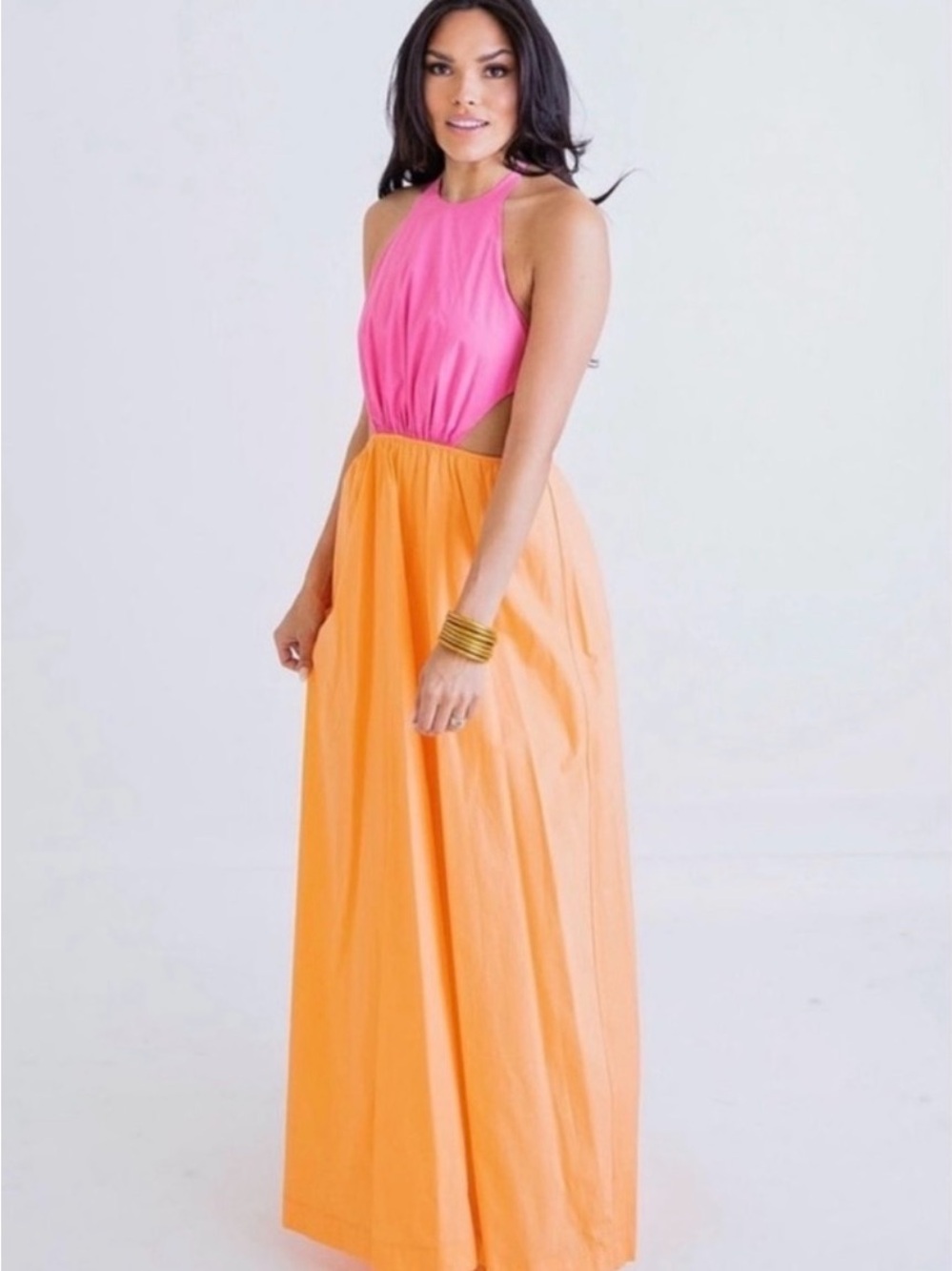 Pink and Orange Halter Maxi Dress